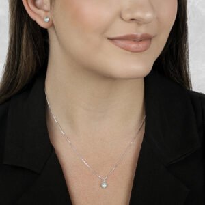 Conjunto de Coração Azul em Zircônia Prata 925